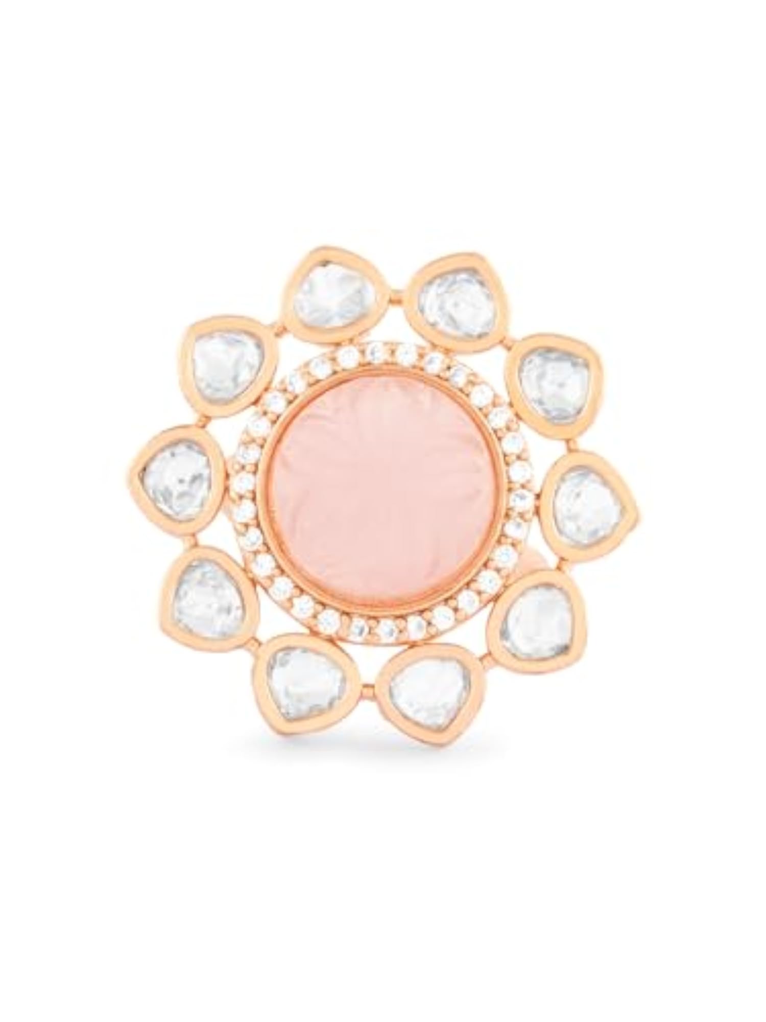 Women's Adjustable Brass Flower Ring with Cubic Zirconia